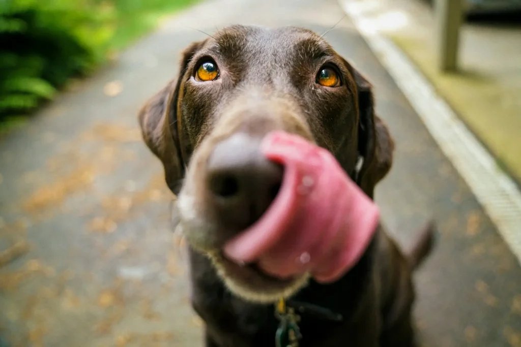 Cachorro lambendo os beiços