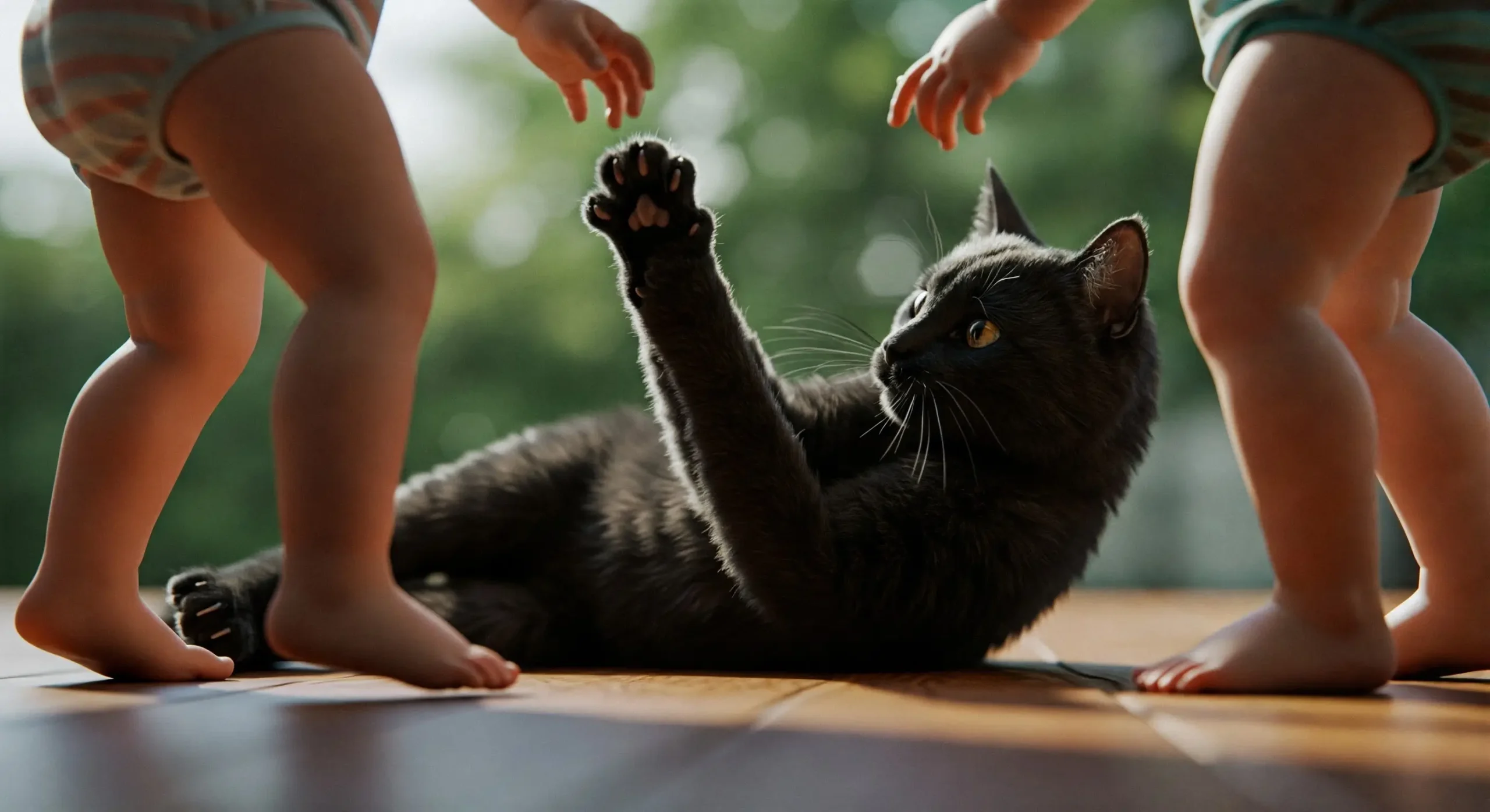 Gato brincando com criança