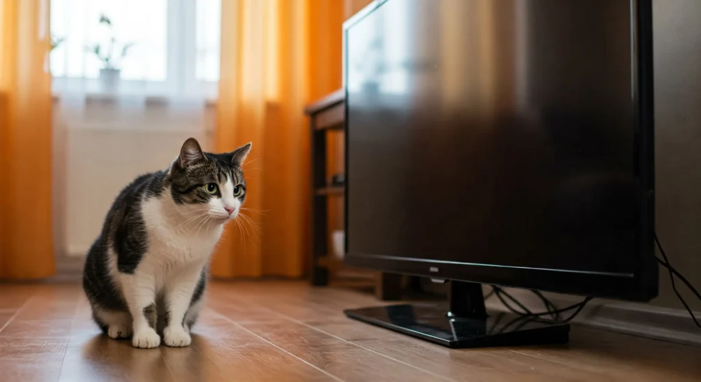 Gato com medo da televisão