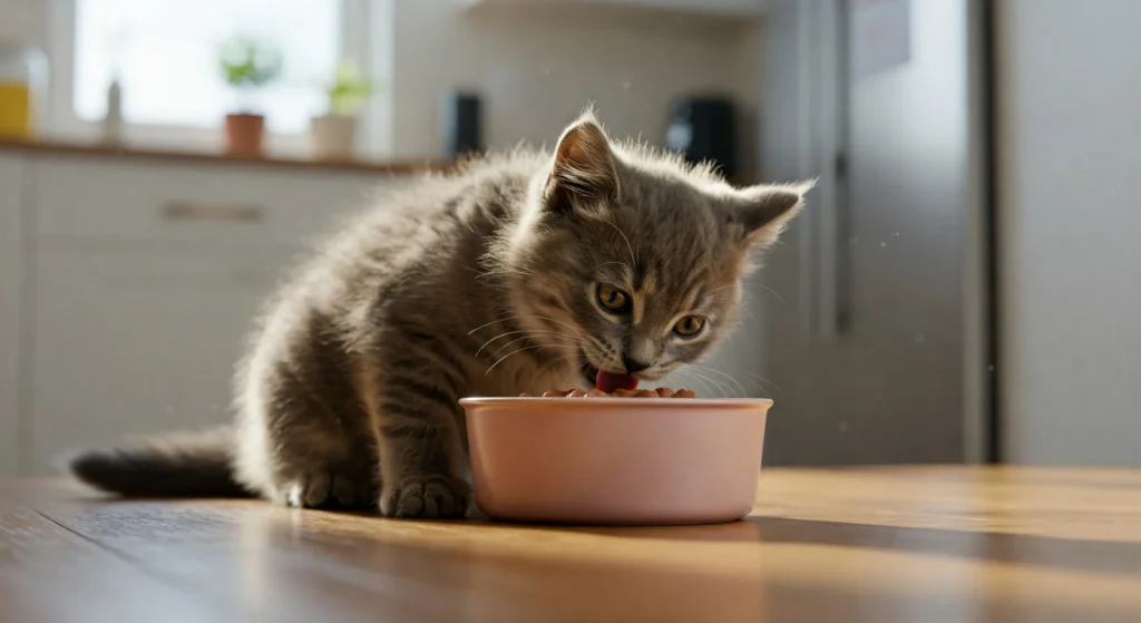 Gato filhote comendo ração