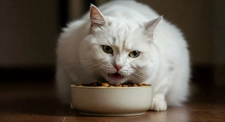 Gato gordo comendo ração