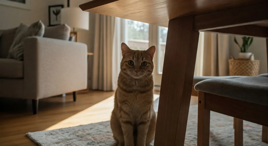 Gato na mesa de jantar