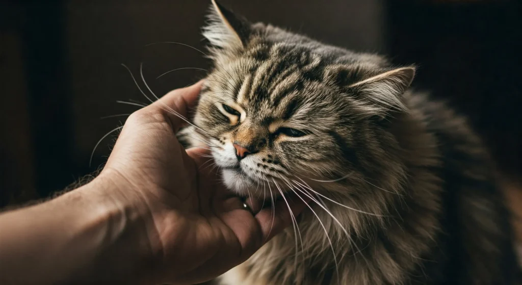 Gato recebendo carinho